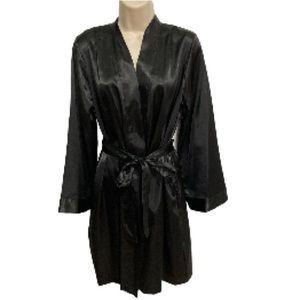 MORGAN TAYLOR Intimates Satin Belted Black Robe Womens Small Medium